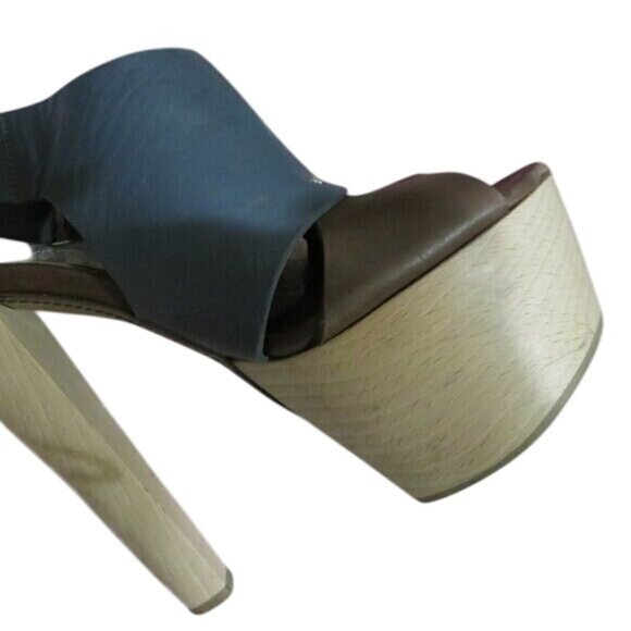 Marni Italian Leather Color Block Wooden Heeled Platform Slingback Studded Heels - Picture 7 of 14